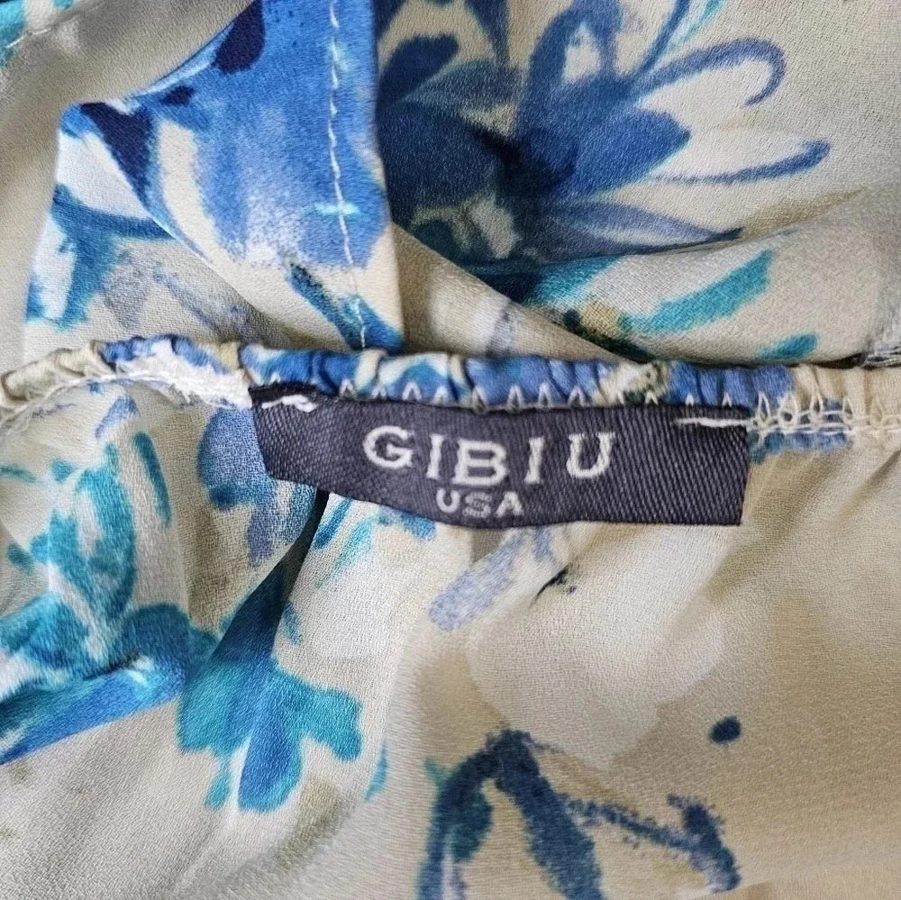 Gibiu USA Blue Floral Lace Trim Romper M Boho Coastal Cottagecore Loungewear - Picture 7 of 9
